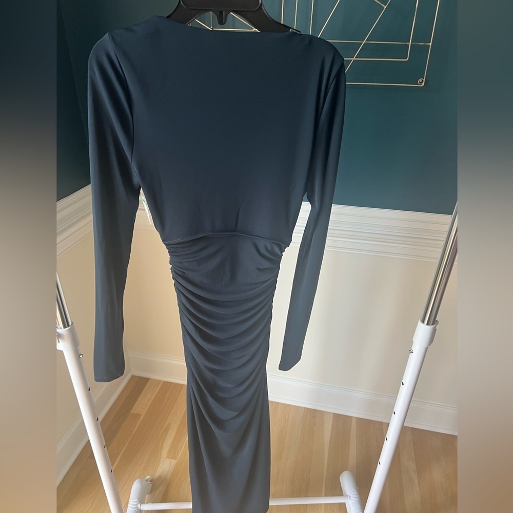 Cinq à Sept Brenna Jersey Tie Front Midi Dress Women's 00 Peacock Blue Side Slit - Picture 4 of 4
